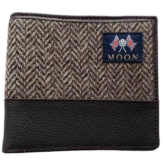 Sterling Abraham Moon Wool Tweed Herringbone Leather Wallet Men's Bifold - Picture 1 of 3